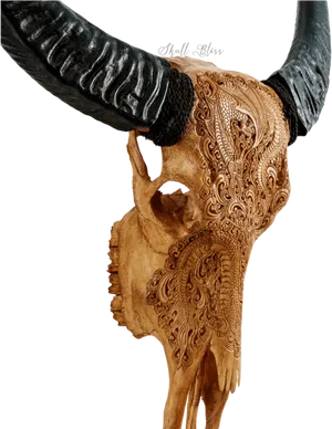 Carved Skullwith Horns Artwork PNG image