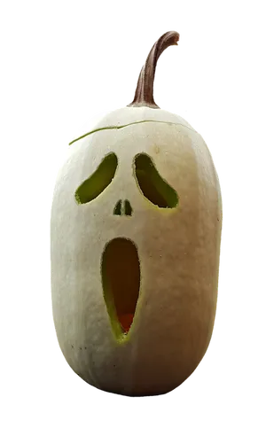 Carved White Pumpkin Ghost Face PNG image