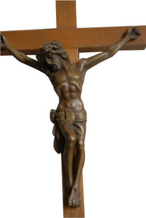 Carved Wooden Crucifix PNG