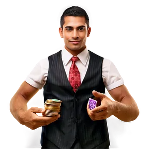 Casino Dealer With Chips And Card.png PNG