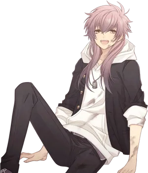 Casual Anime Boy Sitting Smile PNG image