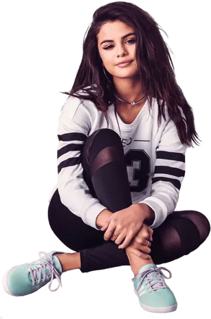 Casual Brunette Sitting Pose PNG image