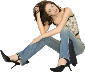 Casual Fashion Model Sitting PNG image