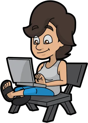 Casual Laptop User Cartoon PNG image