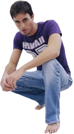 Casual Man Sitting Barefoot PNG image