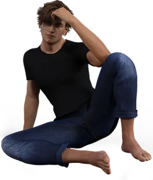 Casual Man Sitting Barefoot