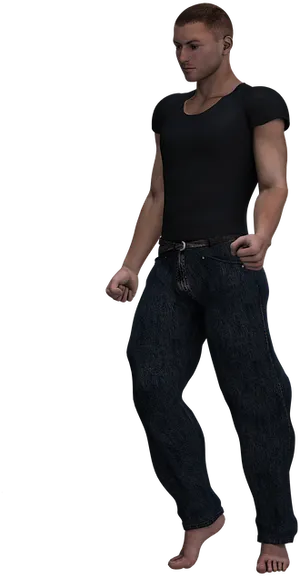 Casual Man Standing Barefoot