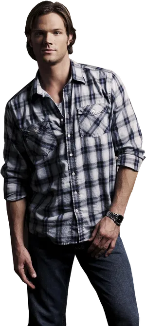 Casual Plaid Shirt Man PNG image