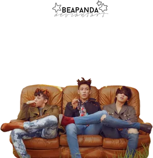 Casual Trio Leather Couch Pose.png PNG image