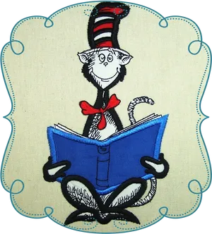 Catinthe Hat Reading Embroidery PNG image