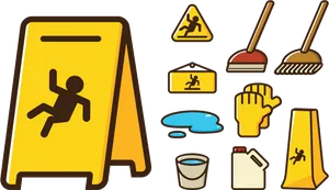 Caution Wet Floor Signsand Cleaning Tools