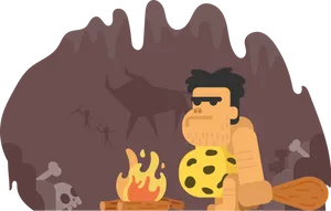 Caveman By Firelight Illustration PNG image