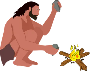 Caveman Creating Fire Vector PNG image
