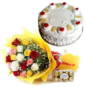 Celebration Cake Bouquet Chocolates Combo PNG