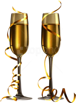 Celebratory Champagne Fluteswith Streamers PNG image