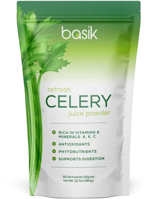 Celery Juice Powder Packet Basik Brand PNG image