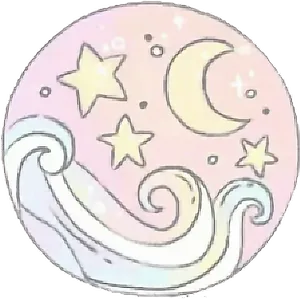 Celestial Wavesand Moon Art PNG image