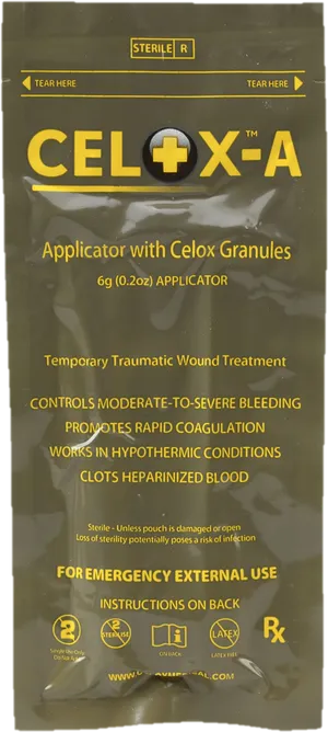 Celox A Hemostatic Granules Applicator Packaging PNG