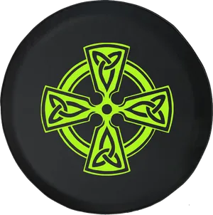 Celtic Cross Green Black Background PNG