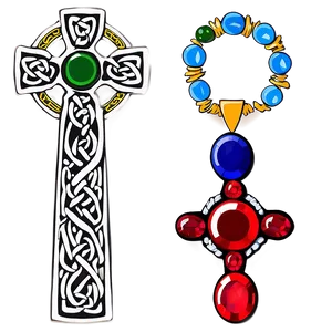 Celtic Cross With Gemstones PNG 06212024
