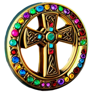Celtic Cross With Gemstones PNG Tli78