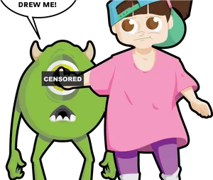 Censored Monsterand Child Cartoon PNG image