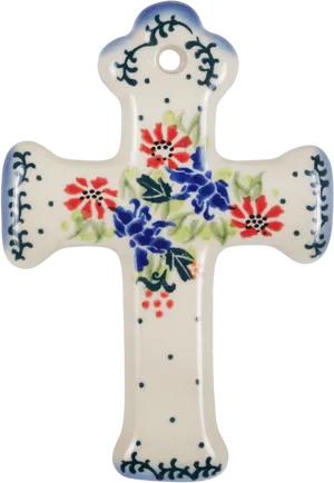 Ceramic Floral Cross Decoration PNG