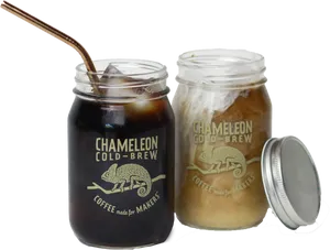 Chameleon Cold Brew Coffee Jars PNG image