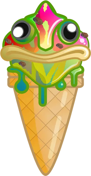 Chameleon Ice Cream Cone Illustration PNG image