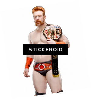 Champion Wrestler Holding Title Belt PNG image