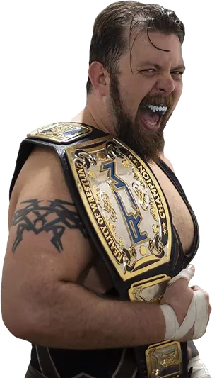 Champion Wrestler With Title Belt PNG image