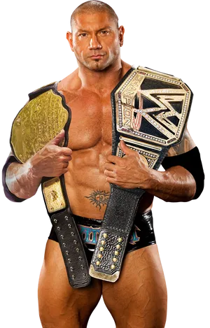 Champion Wrestlerwith Titles PNG image