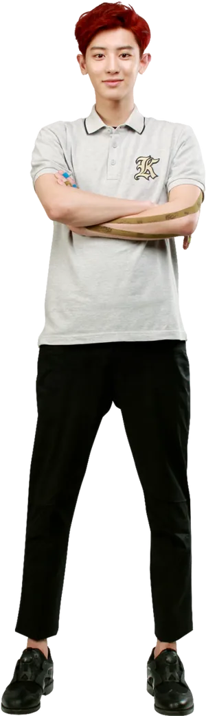 Chanyeol Casual Poloand Black Pants PNG image