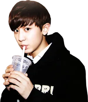 Chanyeol Drinking Beverage Casual Look PNG image