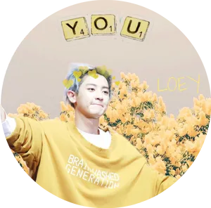 Chanyeol Yellow Sweater Floral Backdrop PNG image