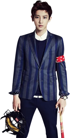 Chanyeolin Striped Suit PNG image