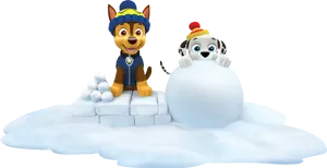 Chaseand Marshall Winter Fun PNG image