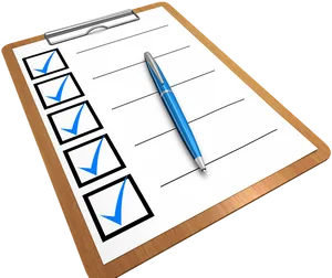 Checklistwith Blue Ticksand Pen PNG image