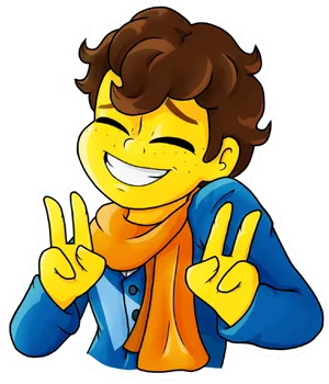 Cheerful Cartoon Character Peace Sign PNG image