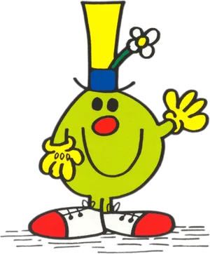 Cheerful Cartoon Character With Flower Hat PNG image