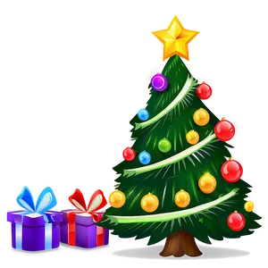 Cheerful Cartoon Christmas Tree PNG Qku