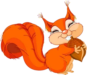 Cheerful Cartoon Squirrel With Acorn.png