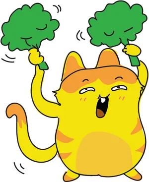 Cheerful Cat Cartoon With Pom Poms PNG image