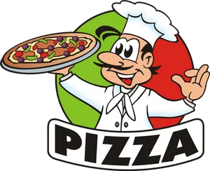 Cheerful Chef Holding Pizza Clipart PNG image