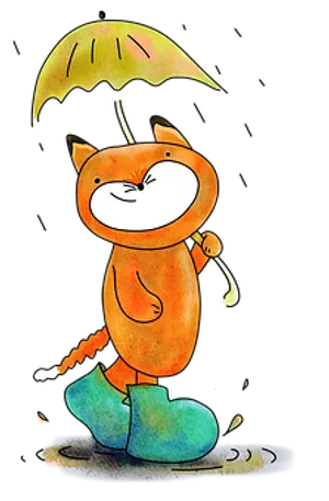 Cheerful Fox With Umbrella PNG image