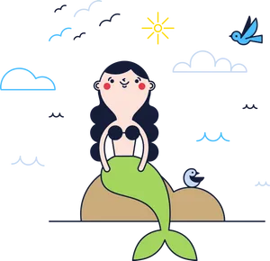 Cheerful Mermaid Sittingon Rock Clipart PNG image