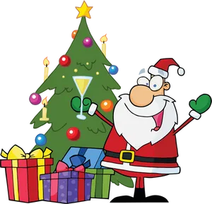 Cheerful Santa Claus Christmas Tree Presents PNG image