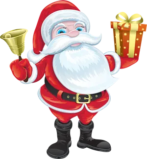 Cheerful Santa Clauswith Belland Gift PNG image