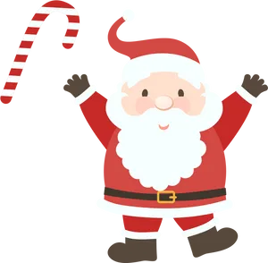 Cheerful Santa Clauswith Candy Cane PNG image