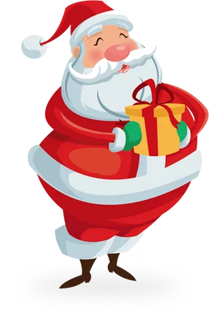 Cheerful Santa Clauswith Gift Illustration PNG image
